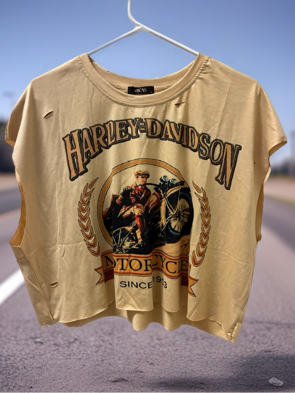 Women’s XL Harley-Davidson Women's Tan Muscle Tee - Vintage Motorcycle Graphic